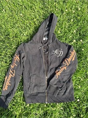 Harley-Davidson Black Hoodie with Orange Sleeve Script